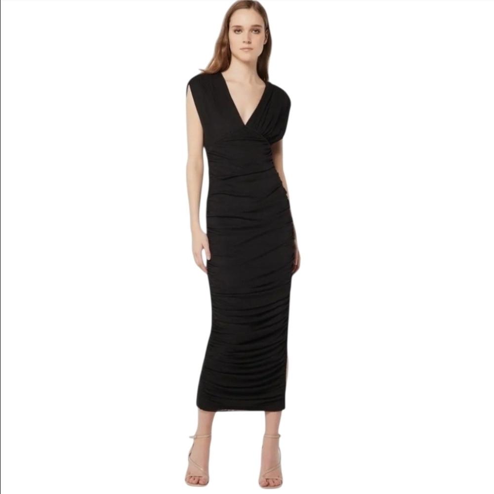 ELLIATT LORI PLUNGE NECK RUCHED SHEATH FORMAL DRESS WOMEN'S SIZE SMALL